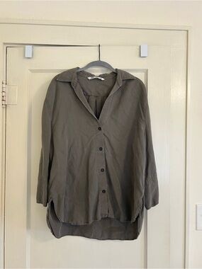 Zara Olive Button-Front Relaxed Shirt